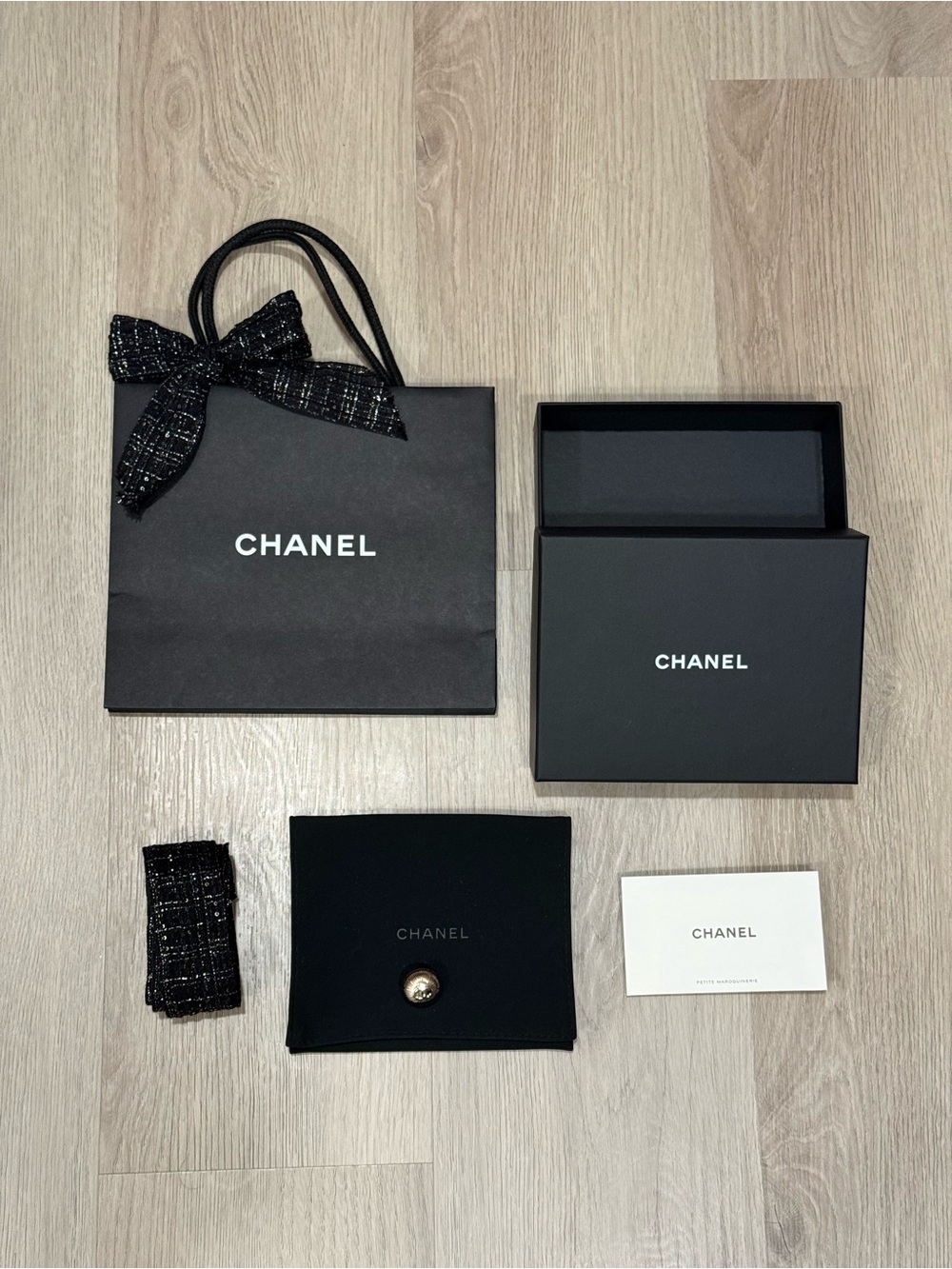 CHANEL Black Gift Set with Tweed Ribbon and Box